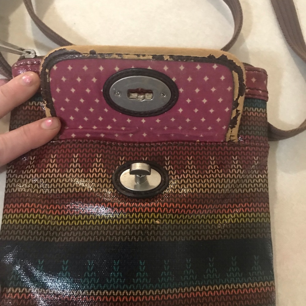 Nwot Leather Fossil crossbody Key Per bag multicolor southwestern - Picture 4 of 5